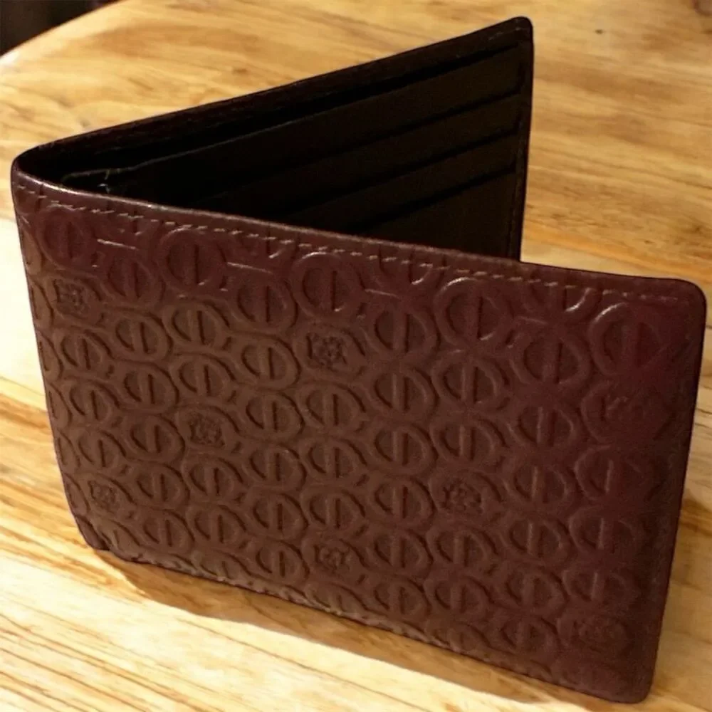 Louis Quatorze Men's Rich Brown Leather Bifold Wallet Logo Accent Multi Card ID
